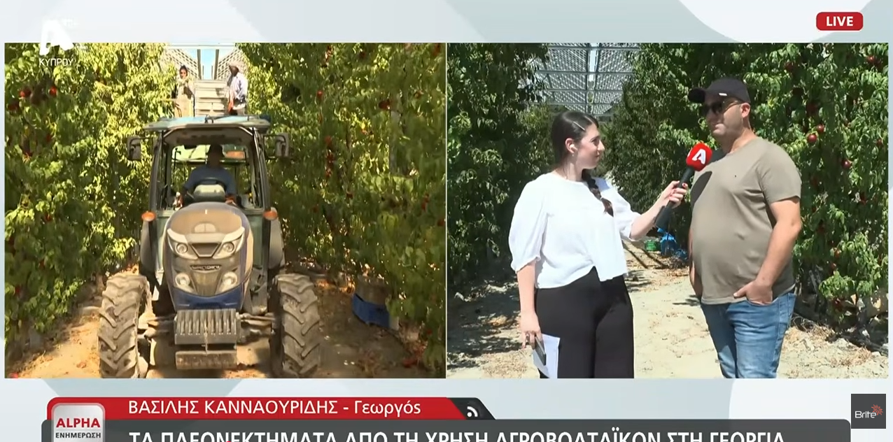 Εφαρμογή αγροφωτοβολταϊκού συστήματος Brite Solar σε καλλιέργεια νεκταρινιών στον Αγρό της Κύπρου.